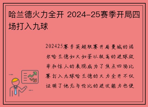 哈兰德火力全开 2024-25赛季开局四场打入九球